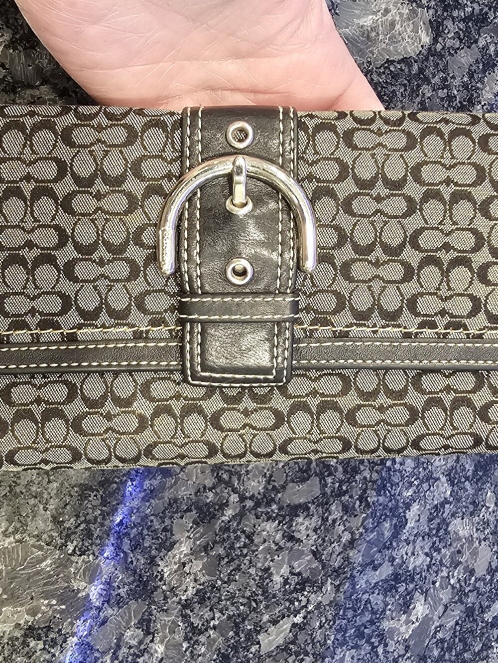 Y2K COACH Women's Canvas Leather Trim Wallet Black/Gray